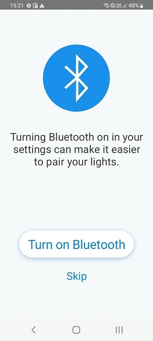 Turn on Bluetooth in your smartphone to pair with companion app for Alexa smart lighting. 