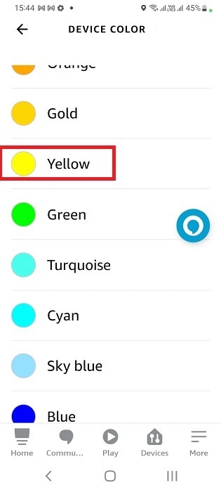 Device color indicated in Alexa app for smart bulb. 