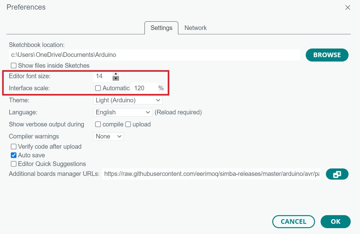 Change font size and interface scale in Arduino IDE's Preferences.