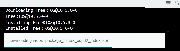 Simba packages downloading in the output window of Arduino IDE. 
