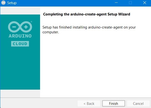 Arduino Web Editor Create Agent Installation Finished Windows