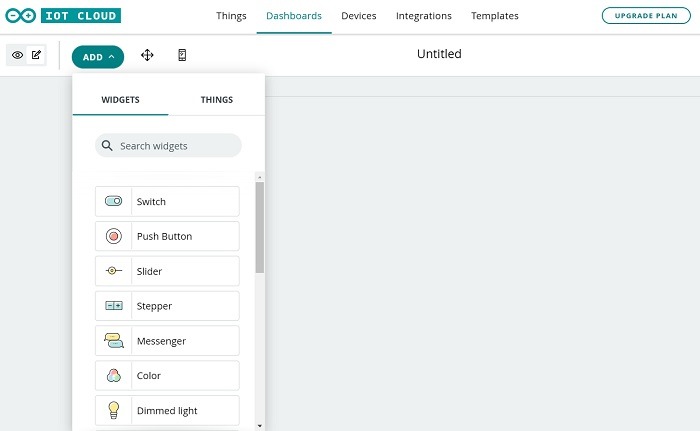 Arduino Web Editor Dashboards Options