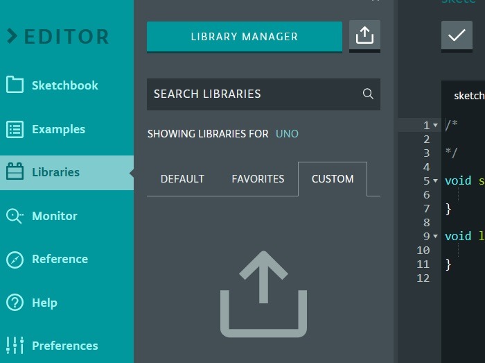 Library Manager and Custom Libraries in Libraries menu of editor. 