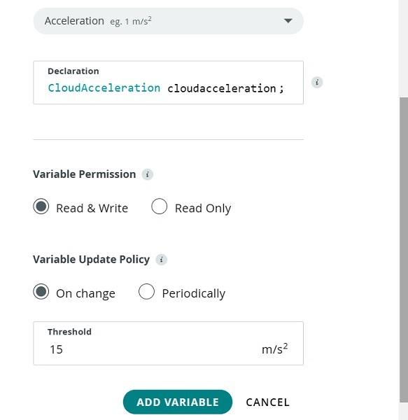 Declaration of variables in the sketches shown for Arduino Cloud. 