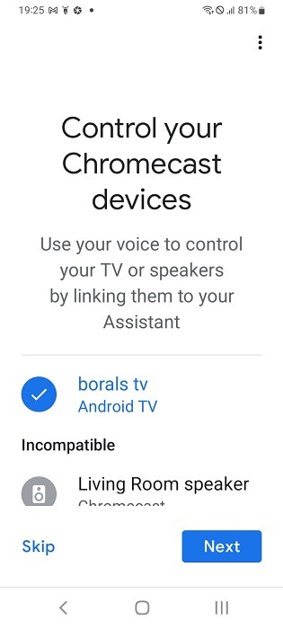 Android TV visible in Google Home app for the given speaker.