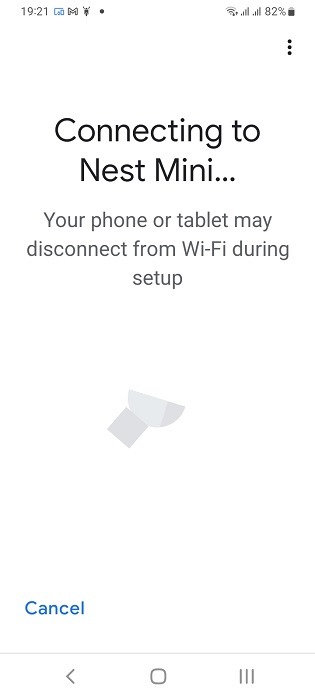 Nest mini speaker connecting to Google Home app.