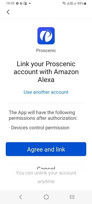Agree and link Alexa account to third-party air purifier app account.