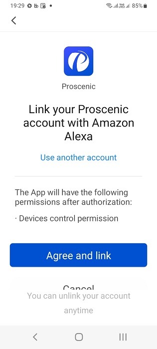 Agree and link Alexa account to third-party air purifier app account. 