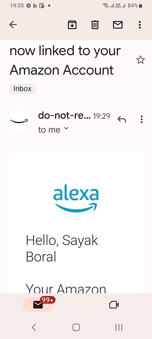 Email alert for new device added to Alexa app.