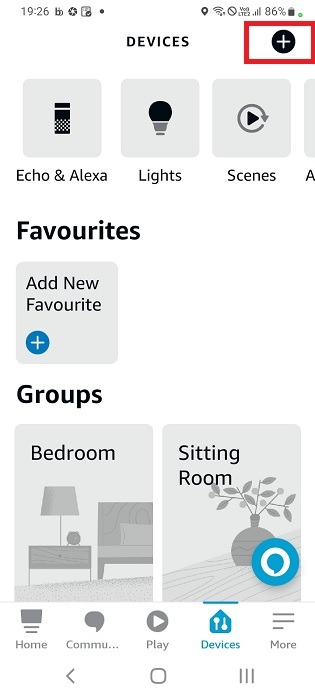 Click plus sign in Alexa app for Android on its home screen.