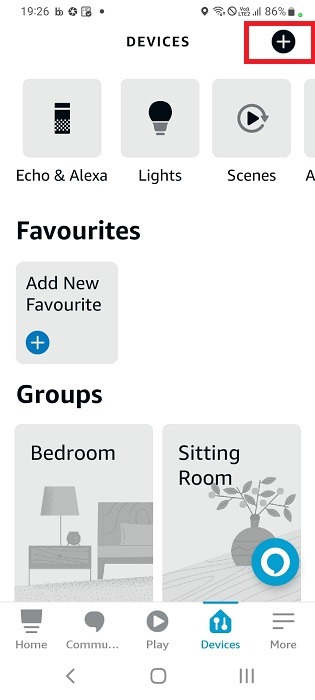 Click plus sign in Alexa app for Android on its home screen. 