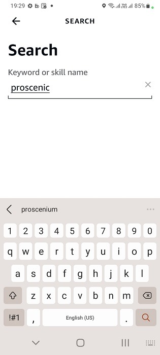 Search for Alexa skill by typing it in Android app.