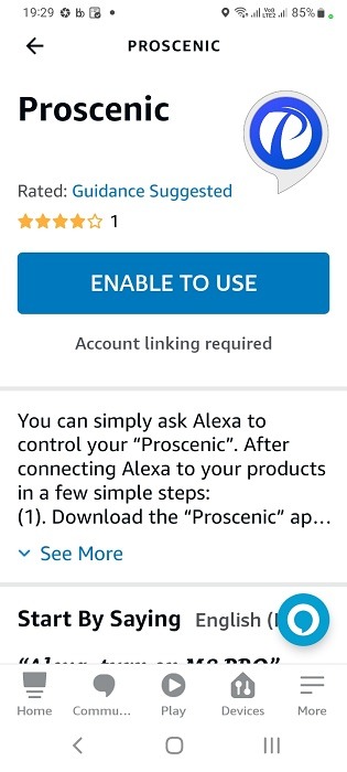 Skill identified for enabling to use in Amazon Alexa Android skills