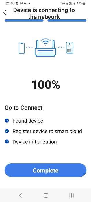 Smart air purifier app connected and air purifier connected to home Wi-Fi network for Android app.