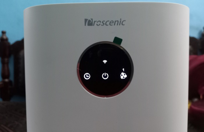 A close-up view of Wi-Fi enabled in smart home purifier. 