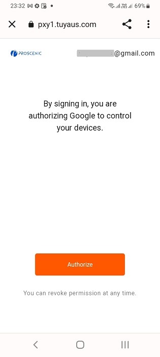 Authorize Google to sign in into third-party air purifier app on Android.