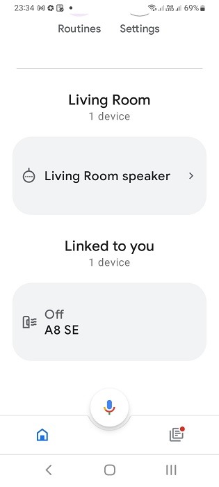 Smart air purifier is turned off in Google Home app for Android.