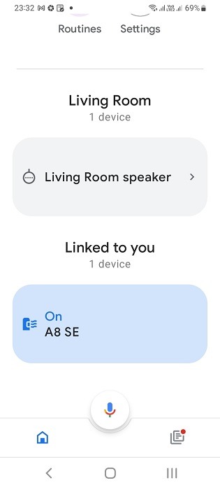 Linked smart air purifier is turned On in Google Home app for Android.