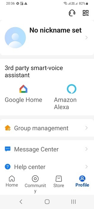 Third party voice assistants supported in Air Purifier manufacturer app.