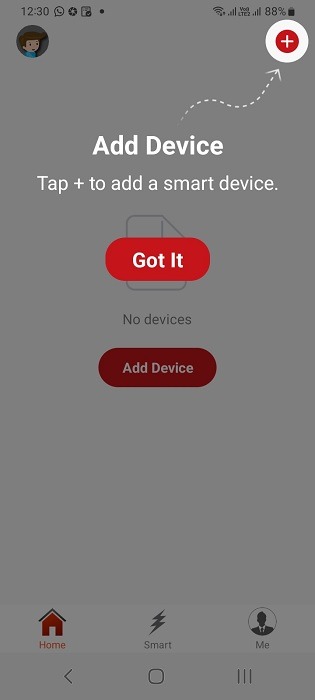 Click Add Device button in smart fan companion app. 