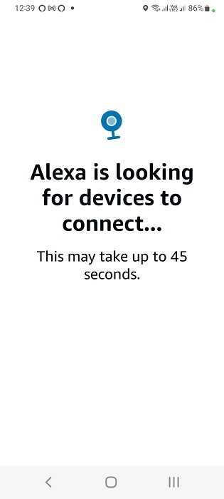 Alexa looking for devices to connect to in Android app. 