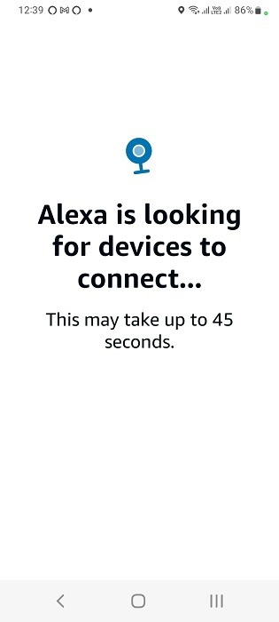 Alexa looking for devices to connect to in Android app.