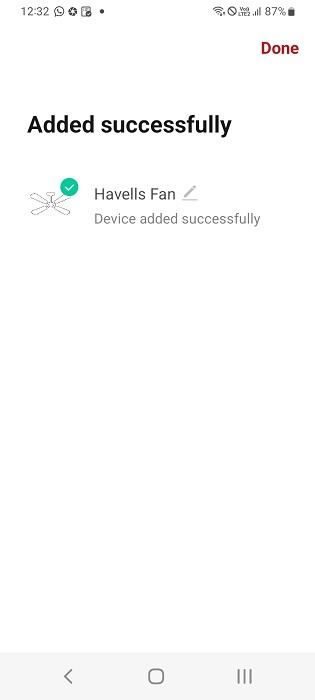 Companion app adds smart fan successfully for android. 