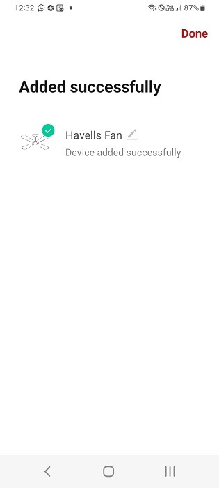 Companion app adds smart fan successfully for android.