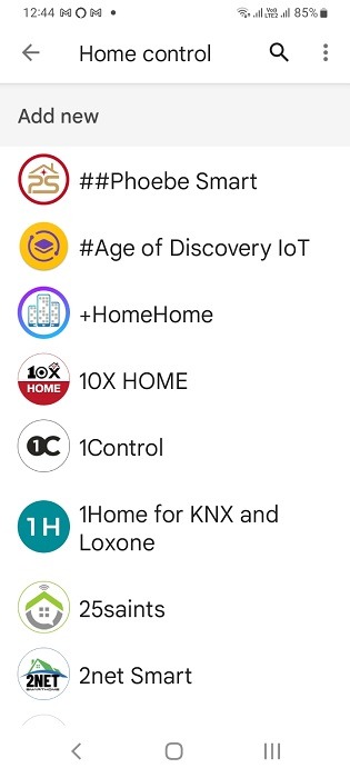Google Home compatible apps in Android displayed for scrolling down. 