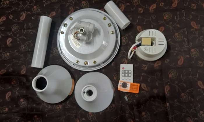 Unassembled smart fan components. 