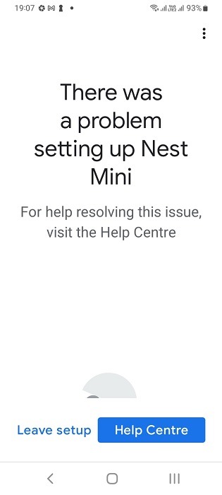 There was a problem setting up message for Nest Mini in Google Home app.