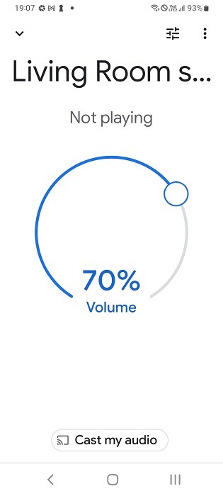 Speaker not playing and volume shown in Google Home app.