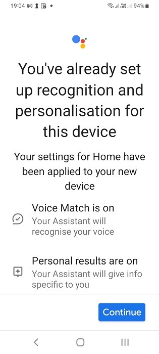 Already set up recognition and personalization in Google Home app for Android. 