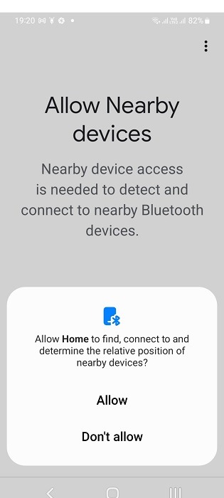 Allow connection to nearby devices in Google Home app for Android.