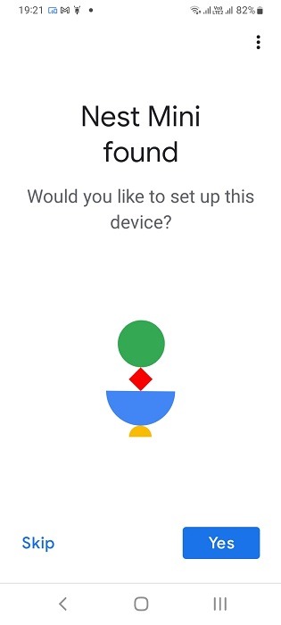 Nest Mini device found showing in Google Home app for Android.
