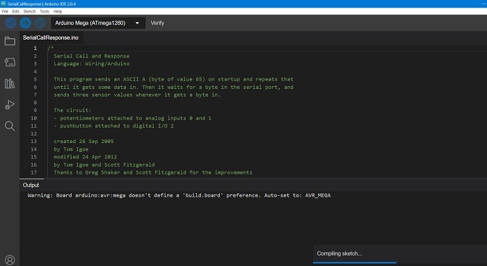 Compiling sketch in Arduino for Unity 3D.