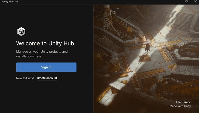 Create Unity Account from its Windows application.