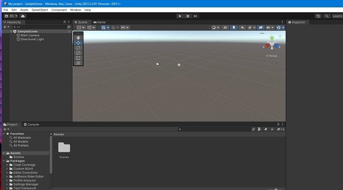 Unity Editor Project homescreen