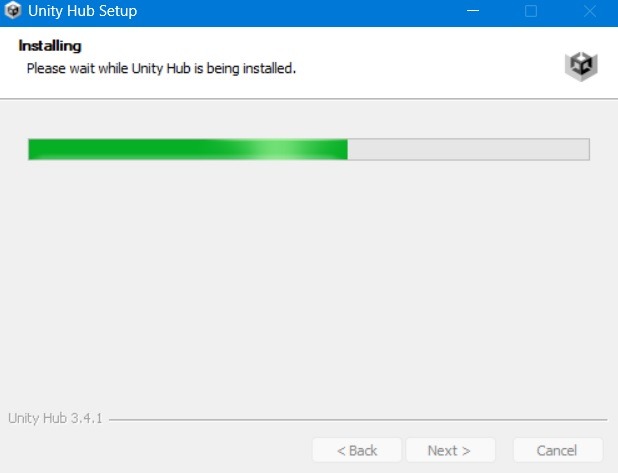 Unity Hub installing in Windows 11.