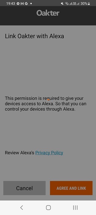 IR blaster app account linked with Amazon Alexa account on Alexa app for Android.