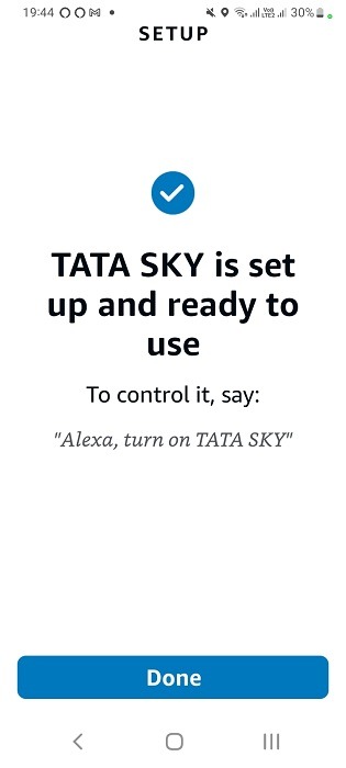 TV device brand is set up and ready to use in Alexa app on Android.