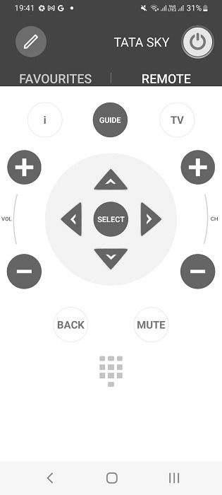 TV remote visible for set top box on Infra-red remote app of Android.