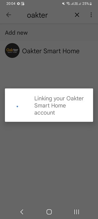 Account linking in progress between Google Home app and IR blaster app in Android phone.