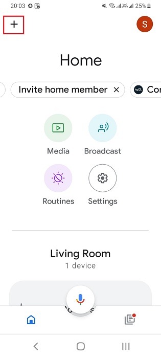 Clicking plus sign in Google Assistant Android app on the homescreen.