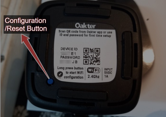 Configuration or reset button in Smart IR blaster/universal remote control device.