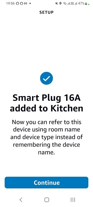 16A smart plug added to the kitchen in Alexa app for Android.