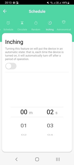Inching for automatic turn on and off in smart plug app for Android. 