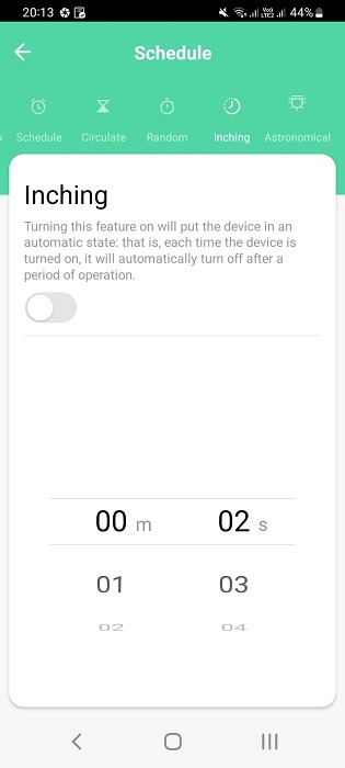 Inching for automatic turn on and off in smart plug app for Android.