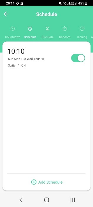 Smart plug schedule added in its app for given time.