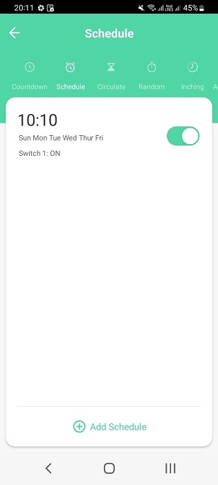 Smart plug schedule added in its app for given time.